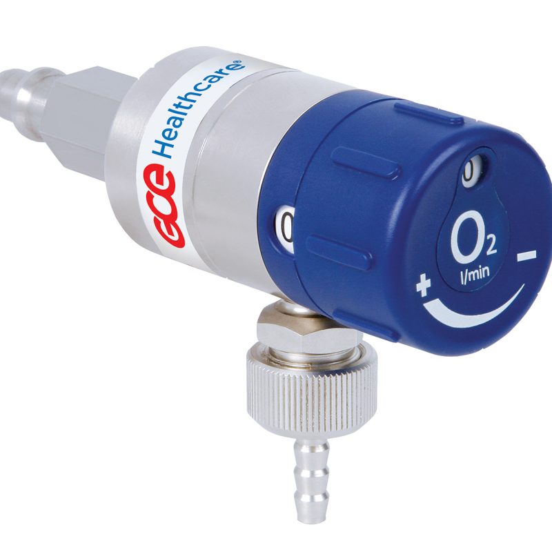 medical oxygen regulator 0–25 l/min – pin index inlet, 9/16″ hose nipple outlet, 300 bar