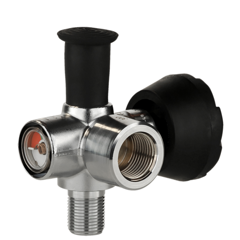 Right-angled (RA) valves with shock absorber and permanent pressure gauge K632-6x